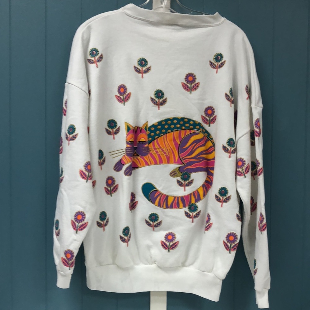 Vintage Art Paint all over cats and daisies gold colorful women’s sweatshirt‎ OS - Picture 7 of 9